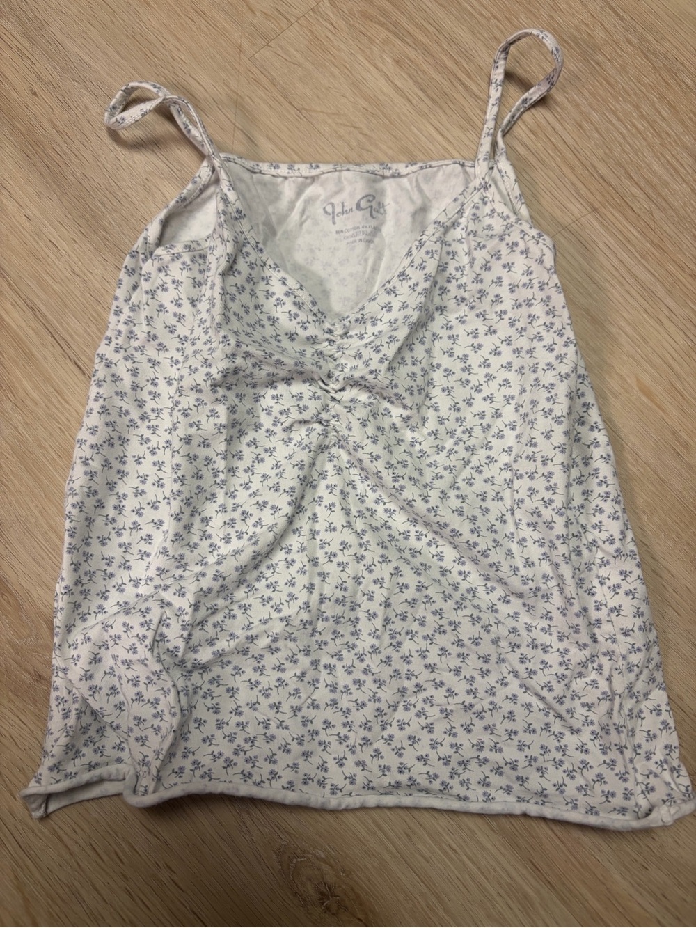Brandy Melville White Tank with Small Blue Floral Print